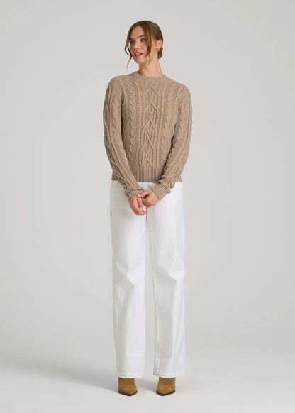 American Tall Women Cotton Crewneck Sweater for Tall Women in Stucco