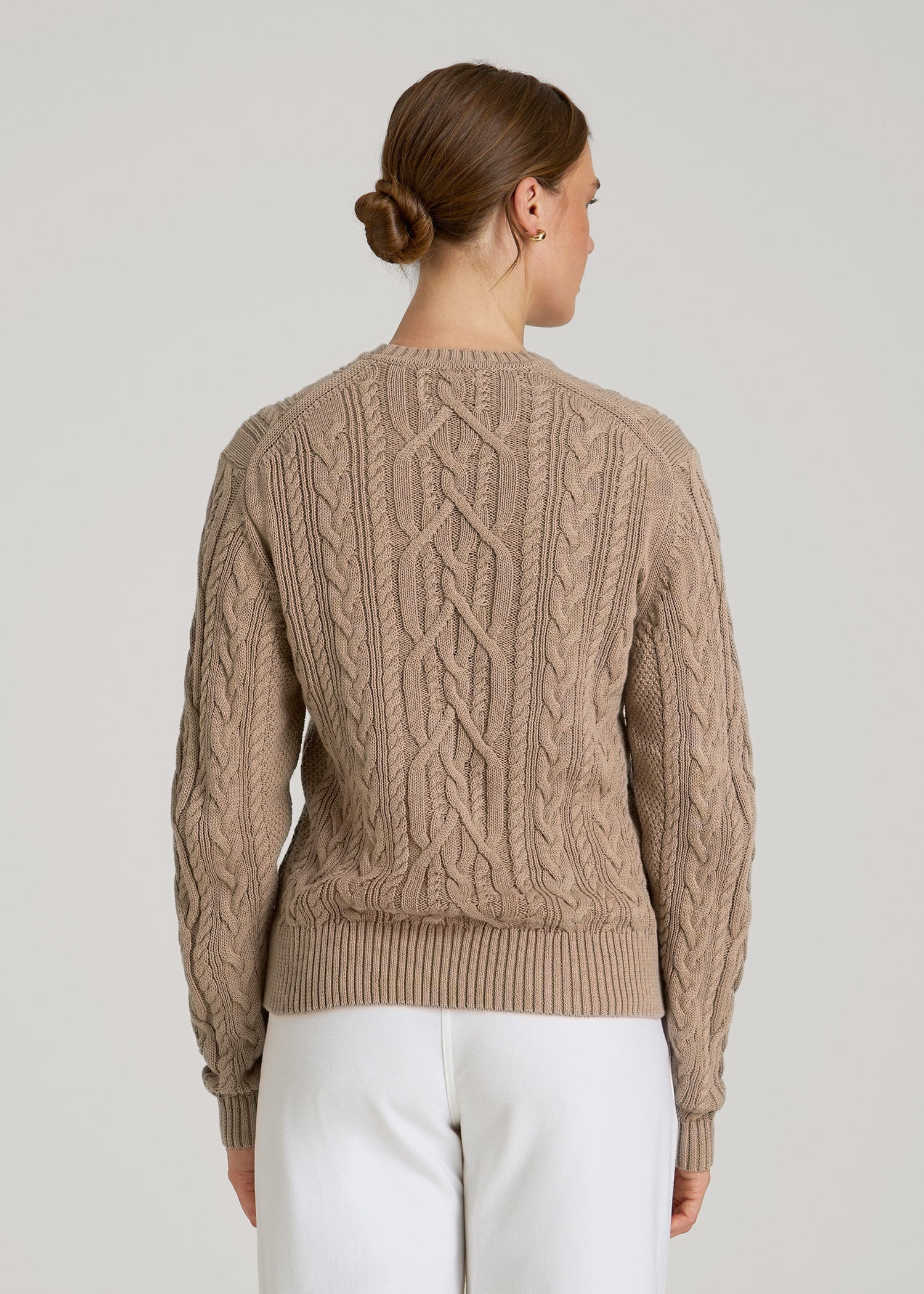 American Tall Women Cotton Crewneck Sweater for Tall Women in Stucco