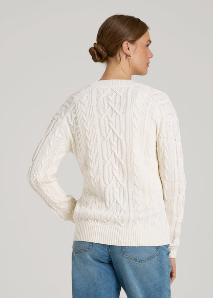 American Tall Women Relaxed Cotton Cable Knit Cardigan for Tall Women in Ecru