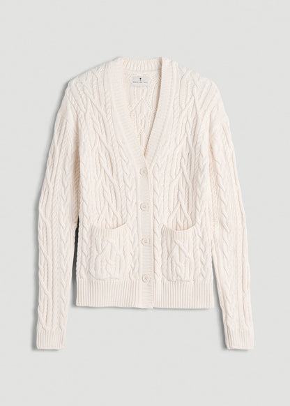 American Tall Women Relaxed Cotton Cable Knit Cardigan for Tall Women in Ecru