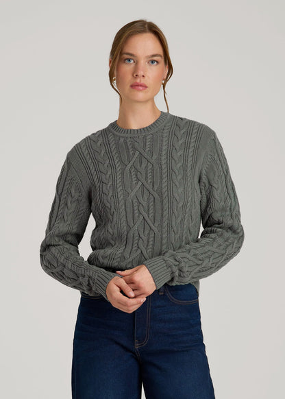 American Tall Women Cotton Crewneck Sweater for Tall Women in Balsam Green