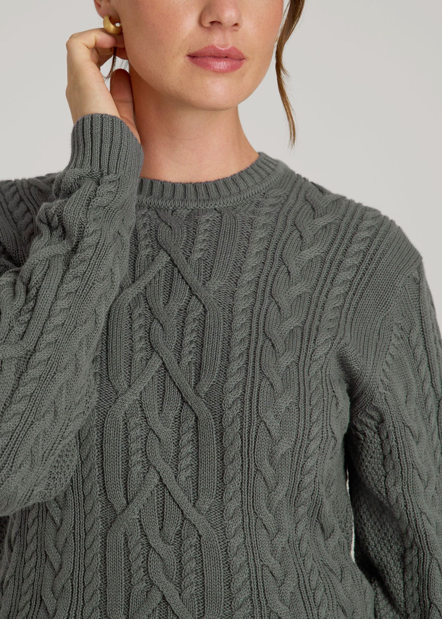 American Tall Women Cotton Crewneck Sweater for Tall Women in Balsam Green