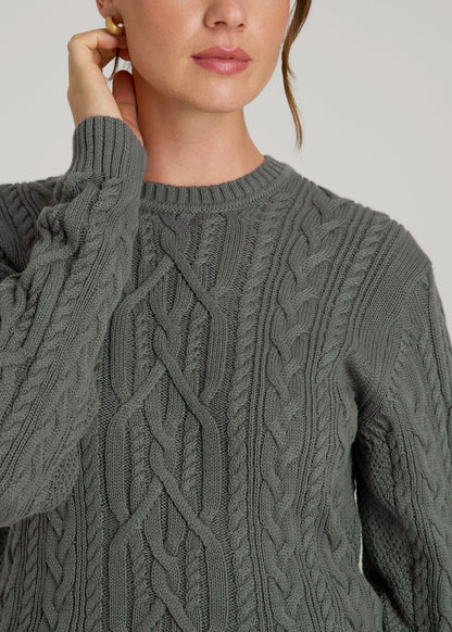 American Tall Women Cotton Crewneck Sweater for Tall Women in Balsam Green