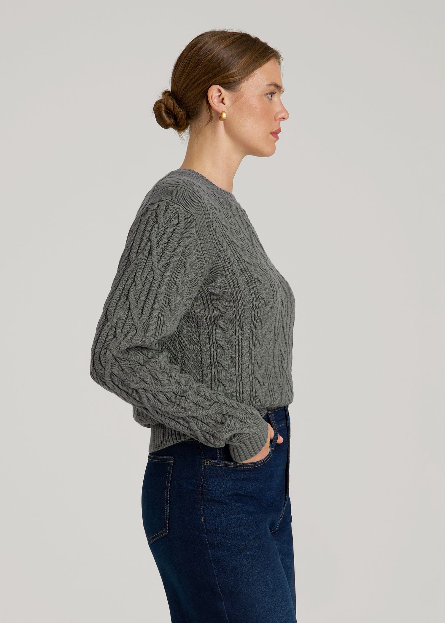 American Tall Women Cotton Crewneck Sweater for Tall Women in Balsam Green