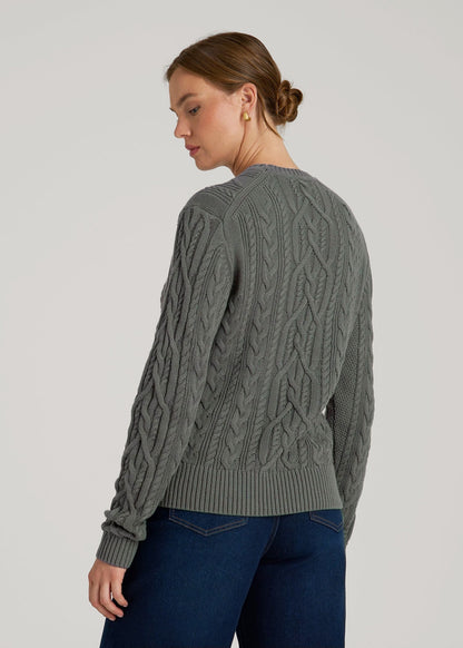 American Tall Women Cotton Crewneck Sweater for Tall Women in Balsam Green