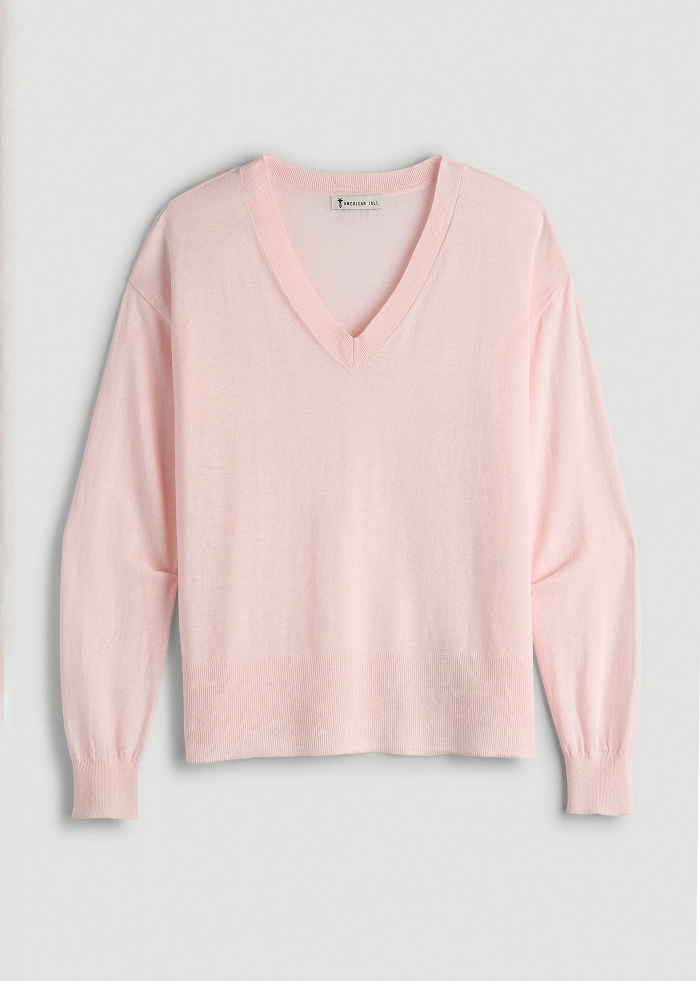 American Tall Women|Men Linen Blend Split Hem V-Neck Sweater for Tall Women in Hush Pink