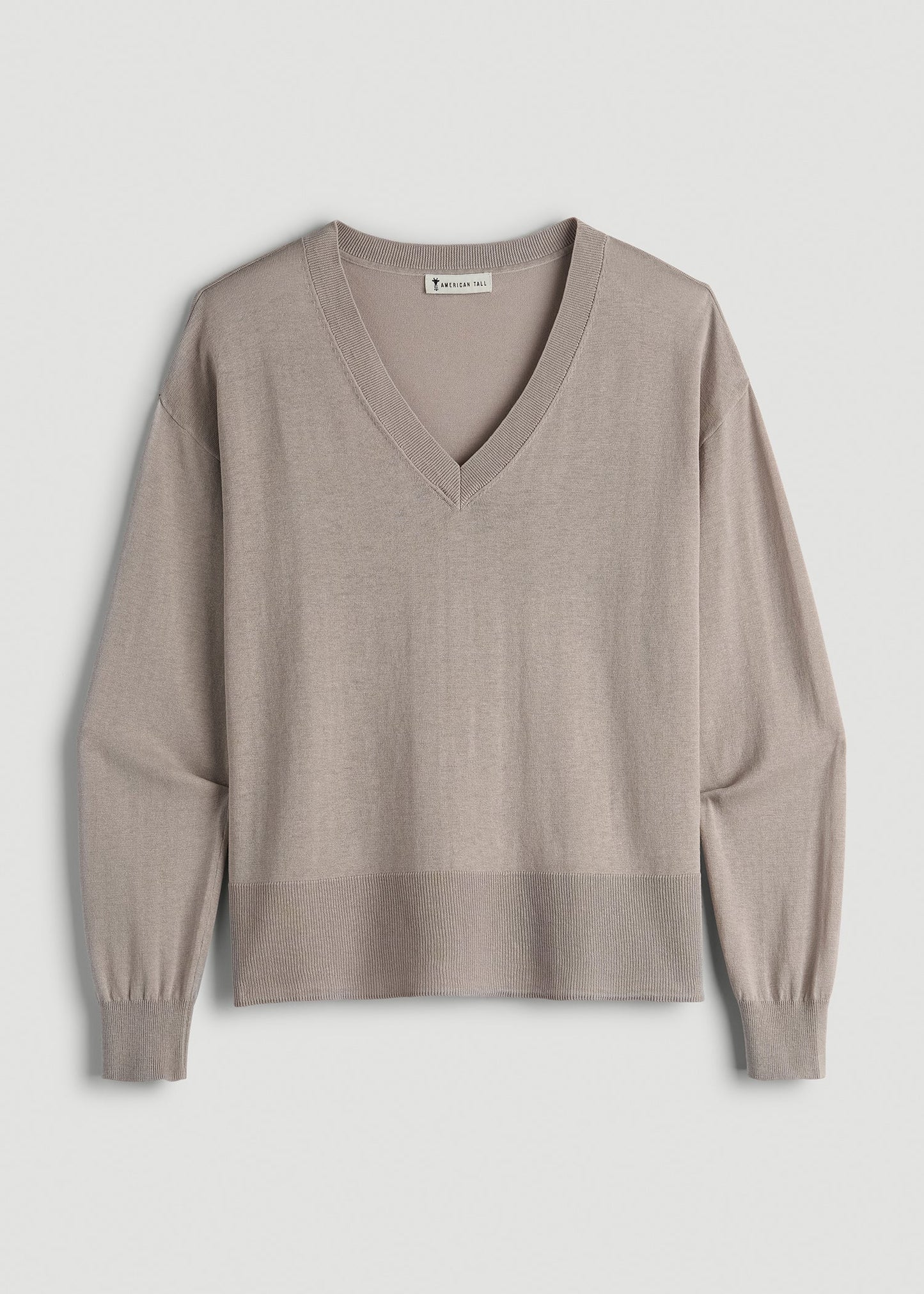 American Tall Women Linen Blend Split Hem V-Neck Sweater for Tall Women in Atmosphere