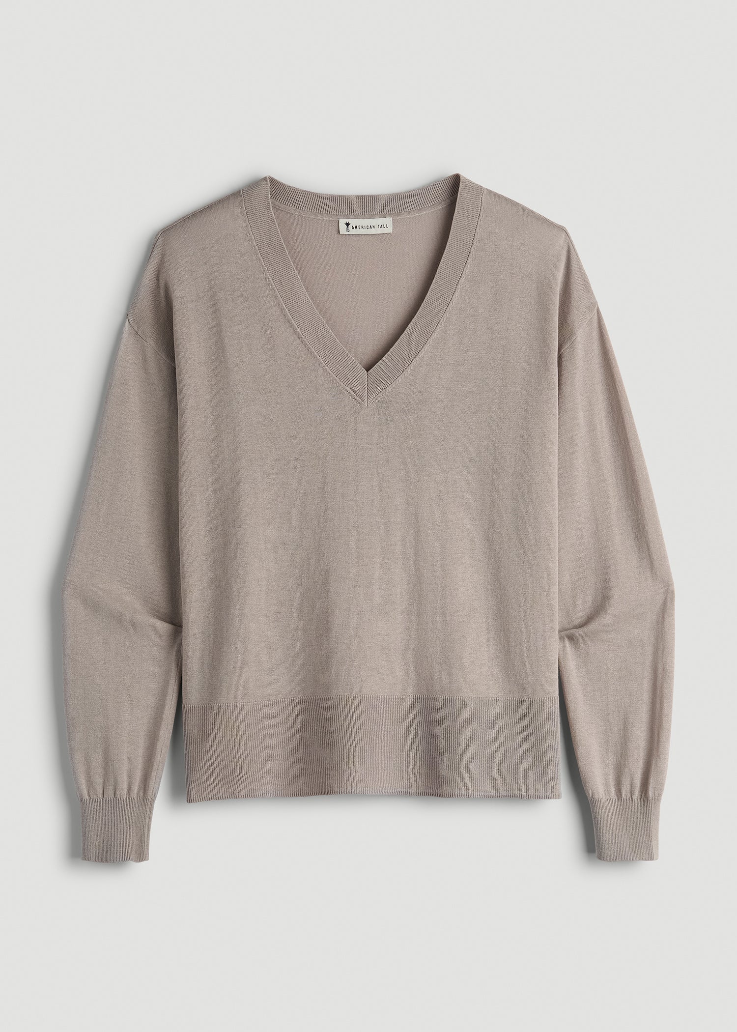 American Tall Women Linen Blend Split Hem V-Neck Sweater for Tall Women in Atmosphere