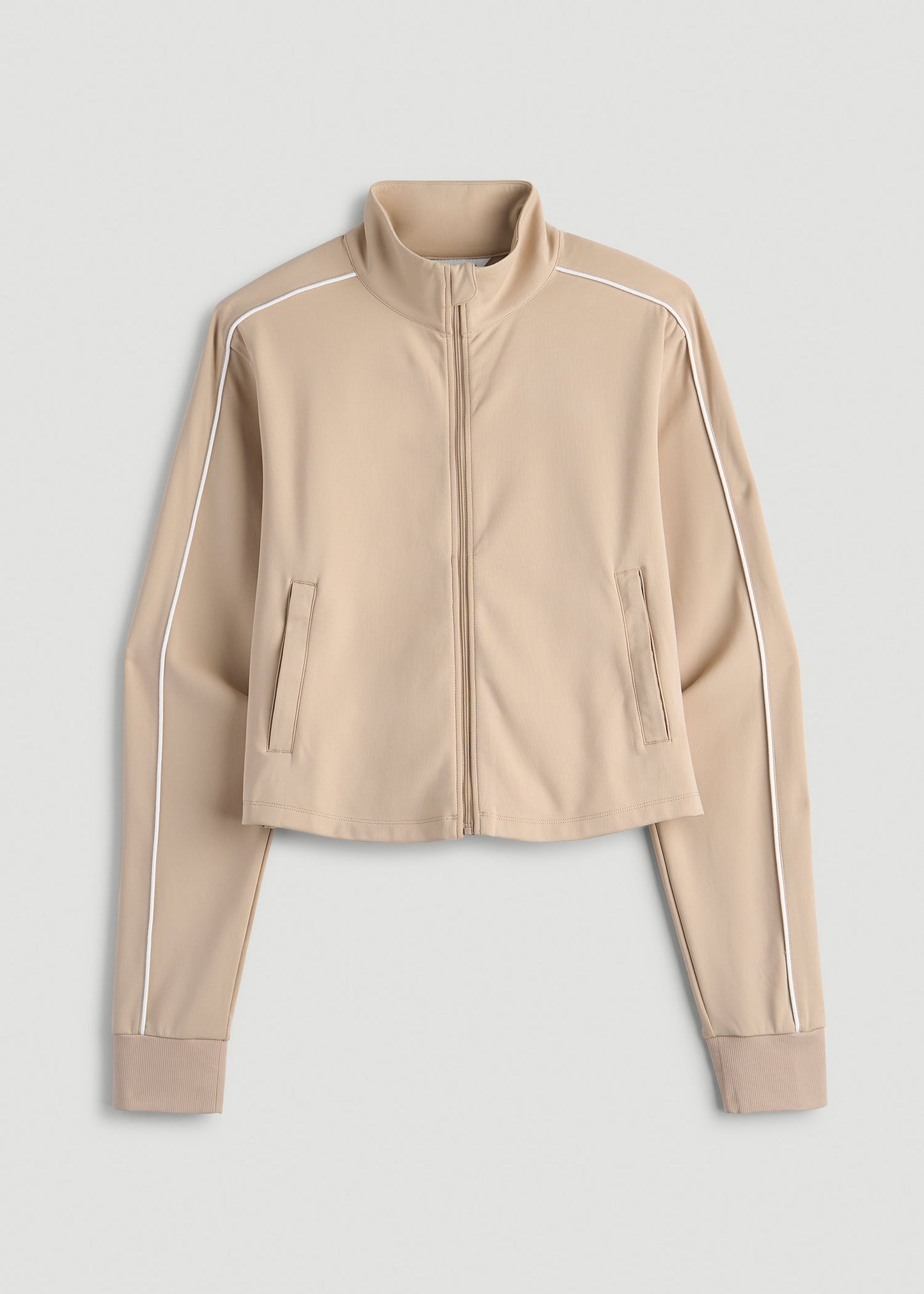 American Tall Women Cropped Track Jacket with Piping for Tall Women in Clay