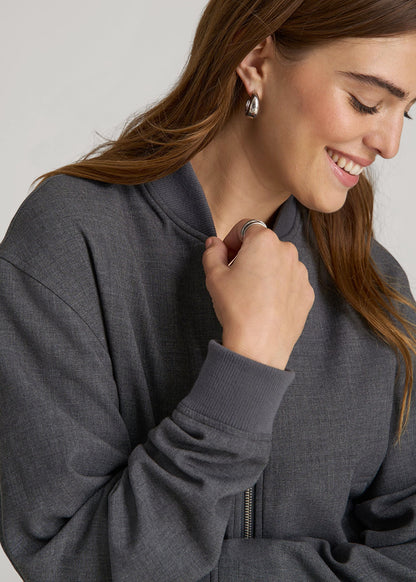 American Tall Women|Men Cropped Bomber Jacket for Tall Women in Graphic Charcoal