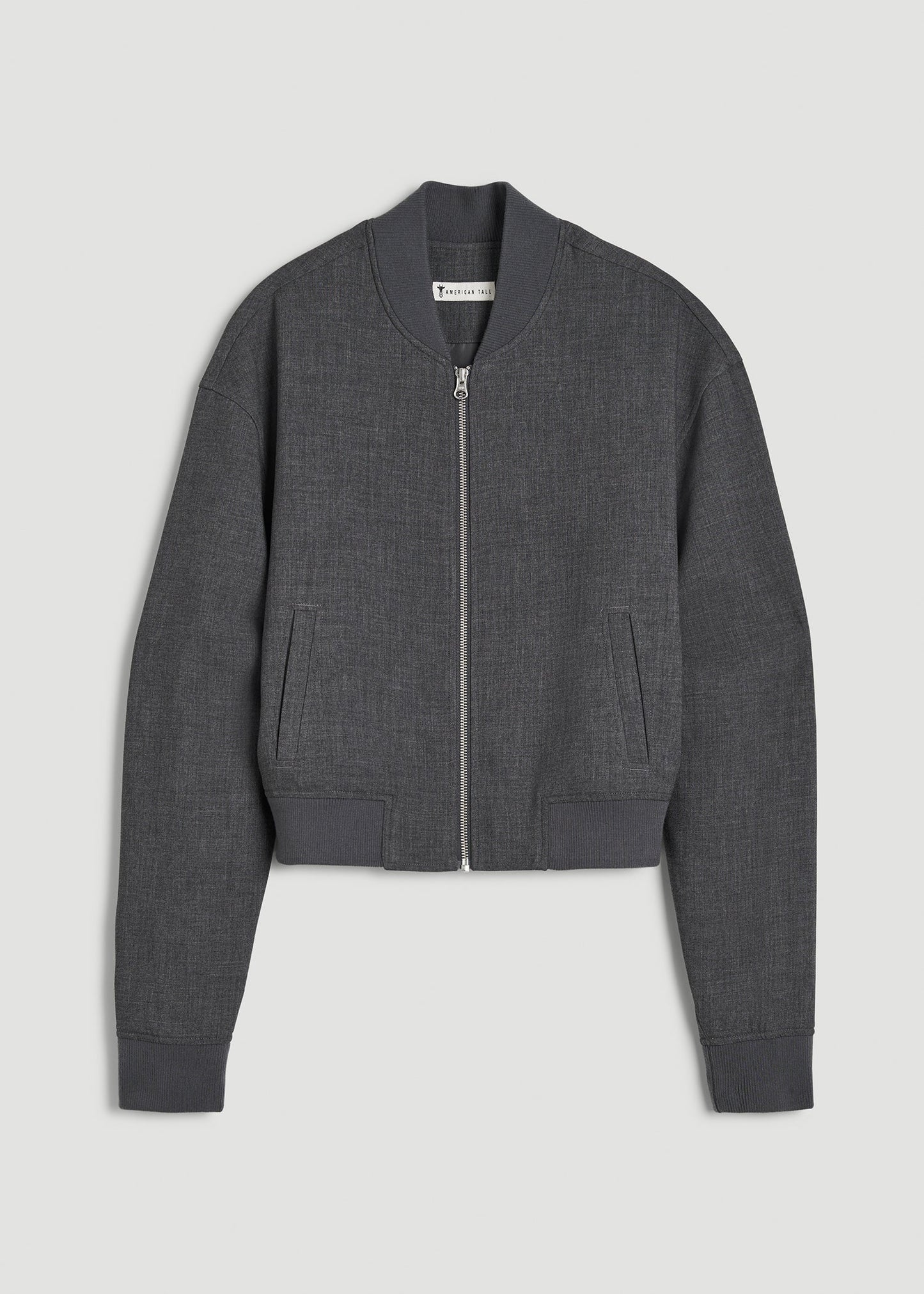 American Tall Women|Men Cropped Bomber Jacket for Tall Women in Graphic Charcoal