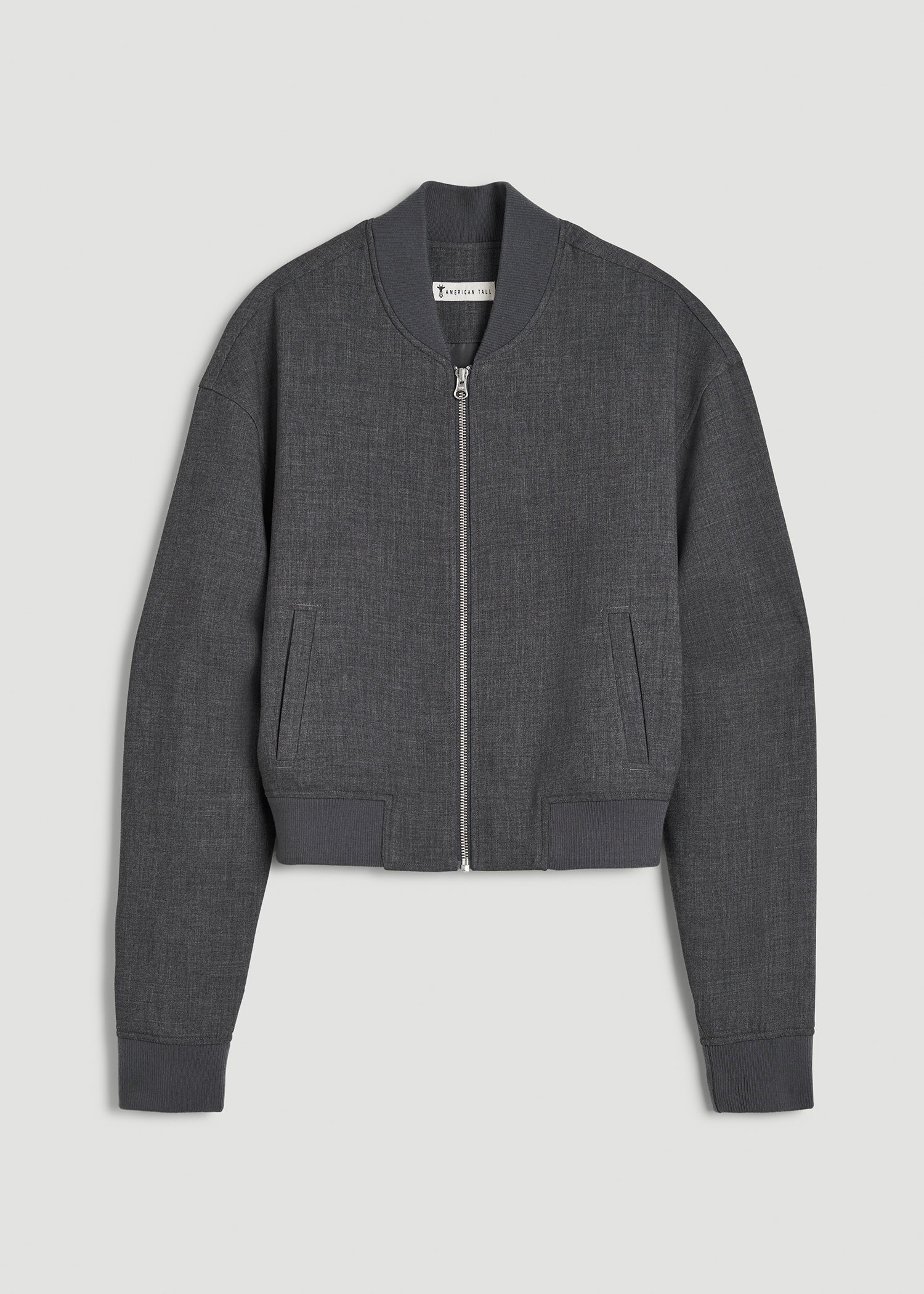 American Tall Women|Men Cropped Bomber Jacket for Tall Women in Graphic Charcoal