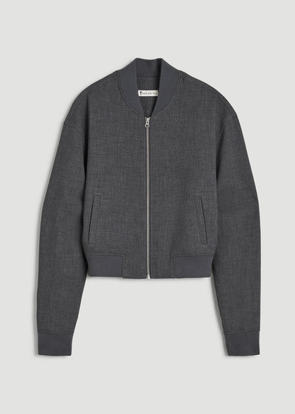 American Tall Women|Men Cropped Bomber Jacket for Tall Women in Graphic Charcoal