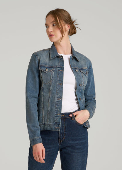 American Tall Women Denim Jacket for Tall Women in Vintage Medium Blue