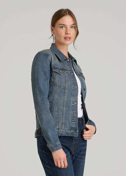 American Tall Women Denim Jacket for Tall Women in Vintage Medium Blue