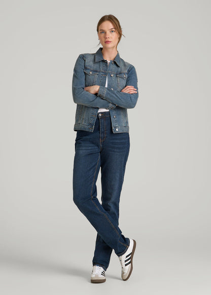 American Tall Women Denim Jacket for Tall Women in Vintage Medium Blue