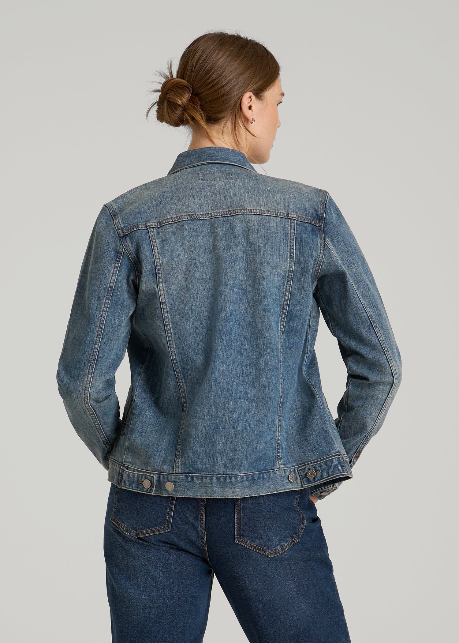American Tall Women Denim Jacket for Tall Women in Vintage Medium Blue