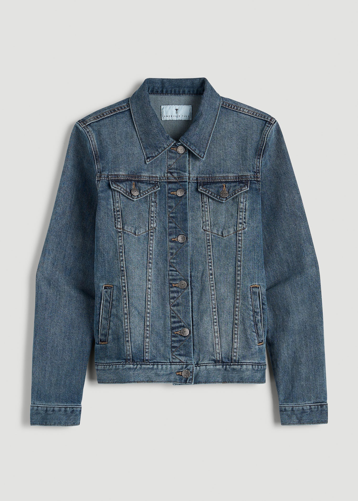 American Tall Women Denim Jacket for Tall Women in Vintage Medium Blue