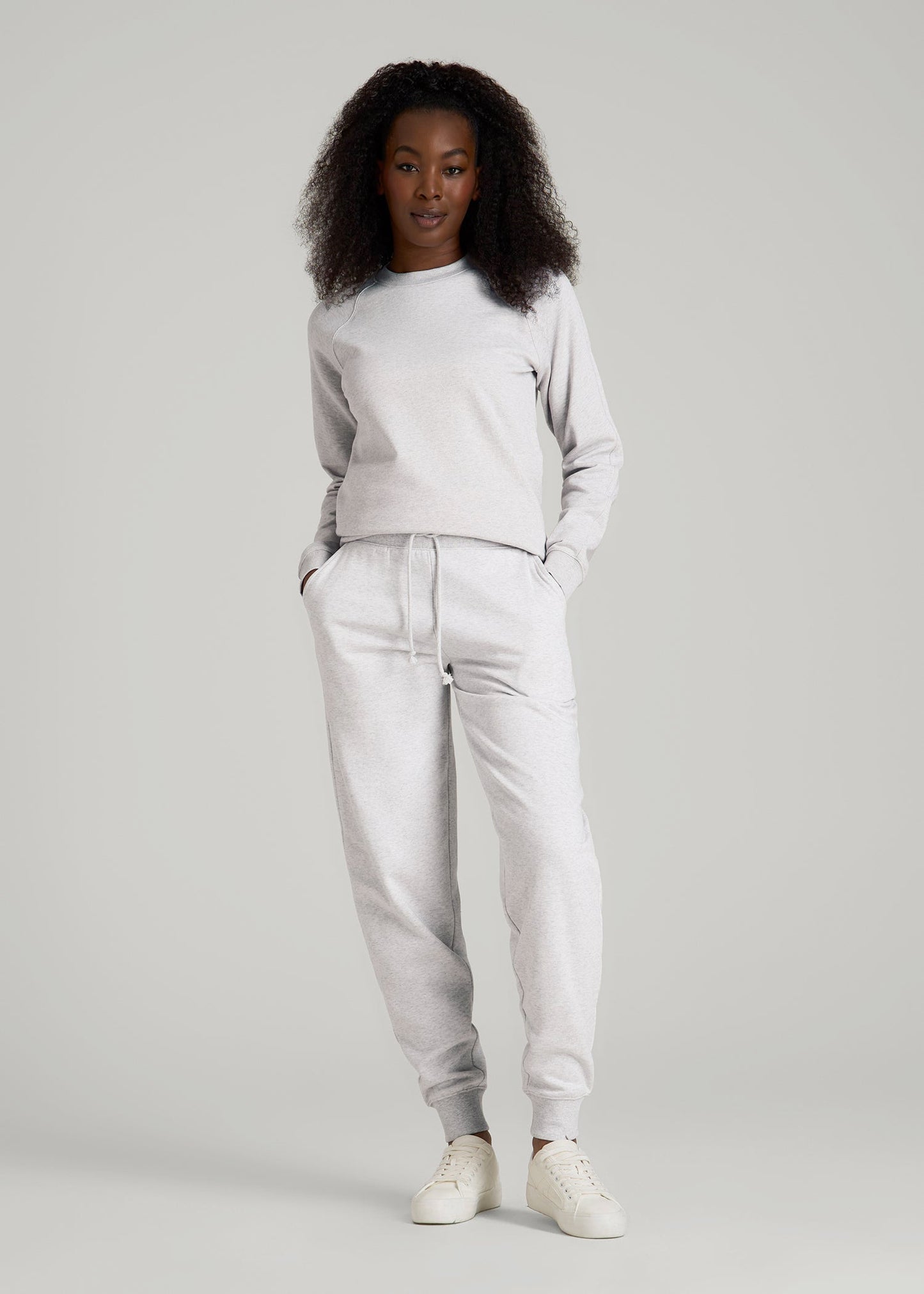 American Tall Women A.T. Basics Athletic Joggers for Tall Women in Heather Cloud White
