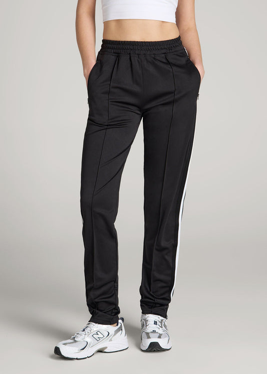 American Tall Women Ultra Lightweight Tricot Athletic Stripe Pants for Tall Women in Black and White