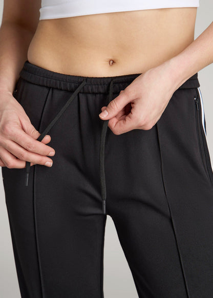 American Tall Women Ultra Lightweight Tricot Athletic Stripe Pants for Tall Women in Black and White