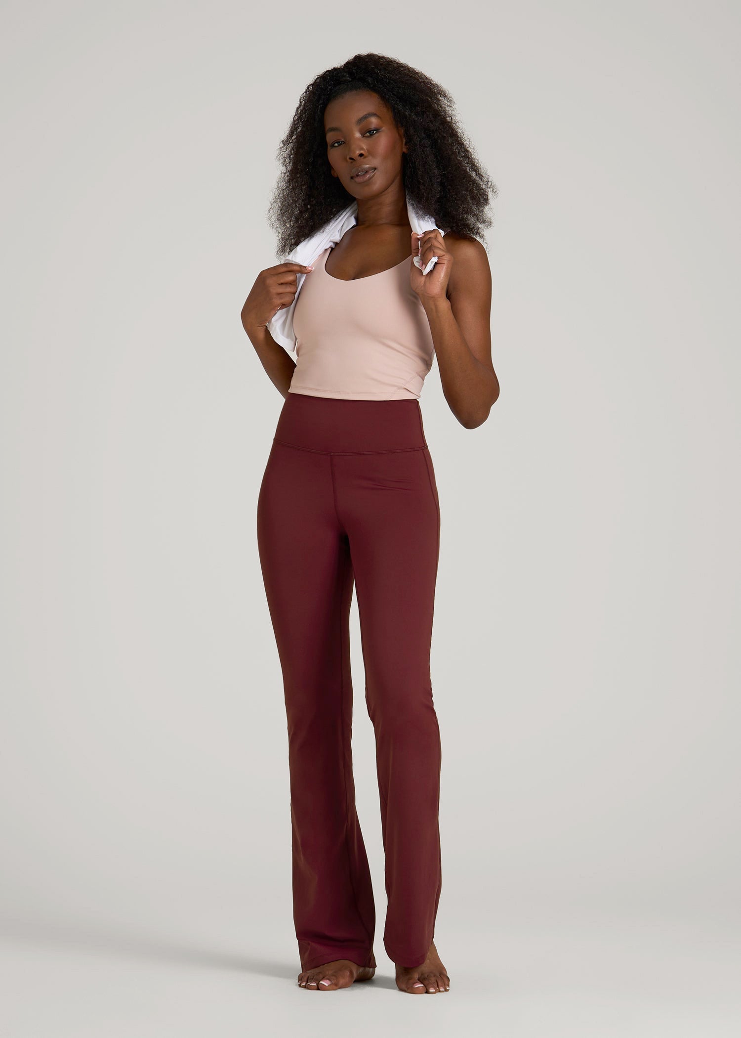 American Tall Women Balance Flare Yoga Pants for Tall Women in Tawny Port