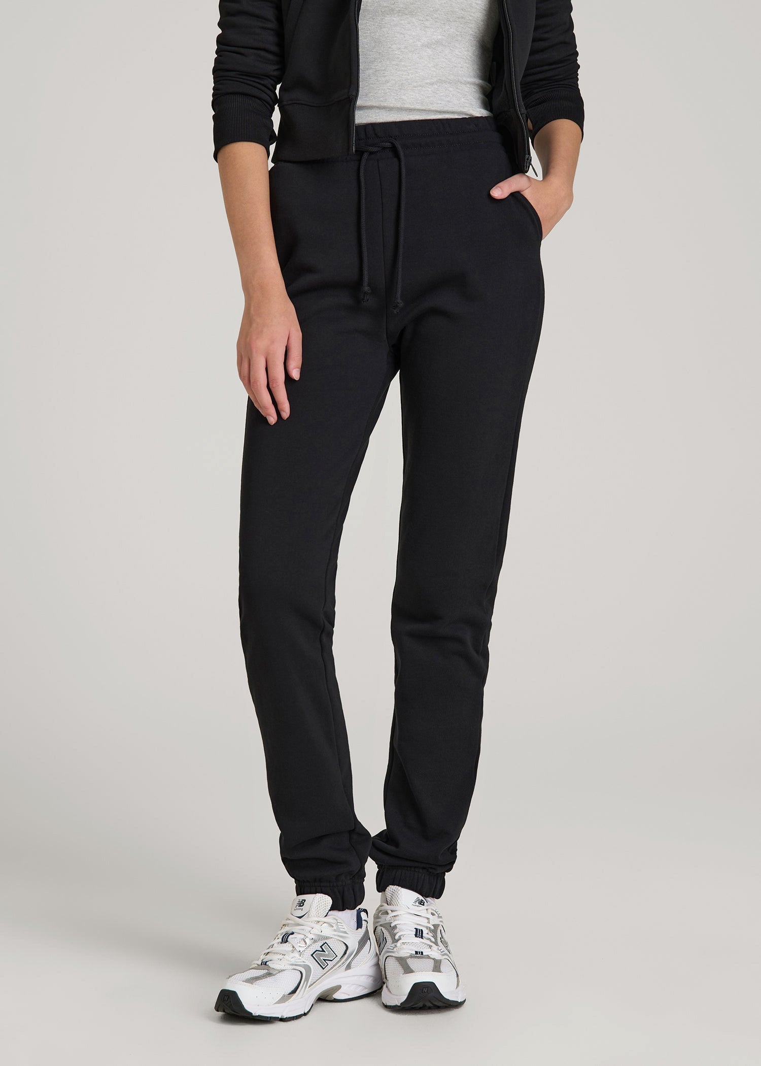 American Tall Women Wearever Fleece Slim Fit High-Waisted Garment Dye Sweatpants for Tall Women in Black