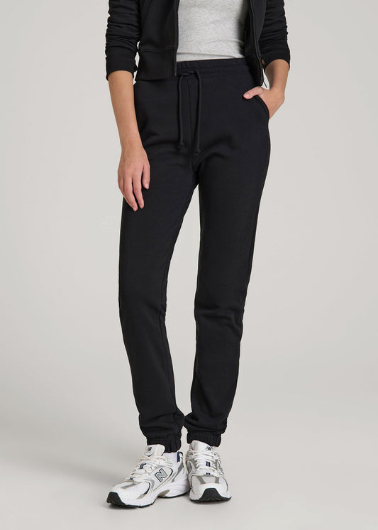 American Tall Women Wearever Fleece Slim Fit High-Waisted Garment Dye Sweatpants for Tall Women in Black