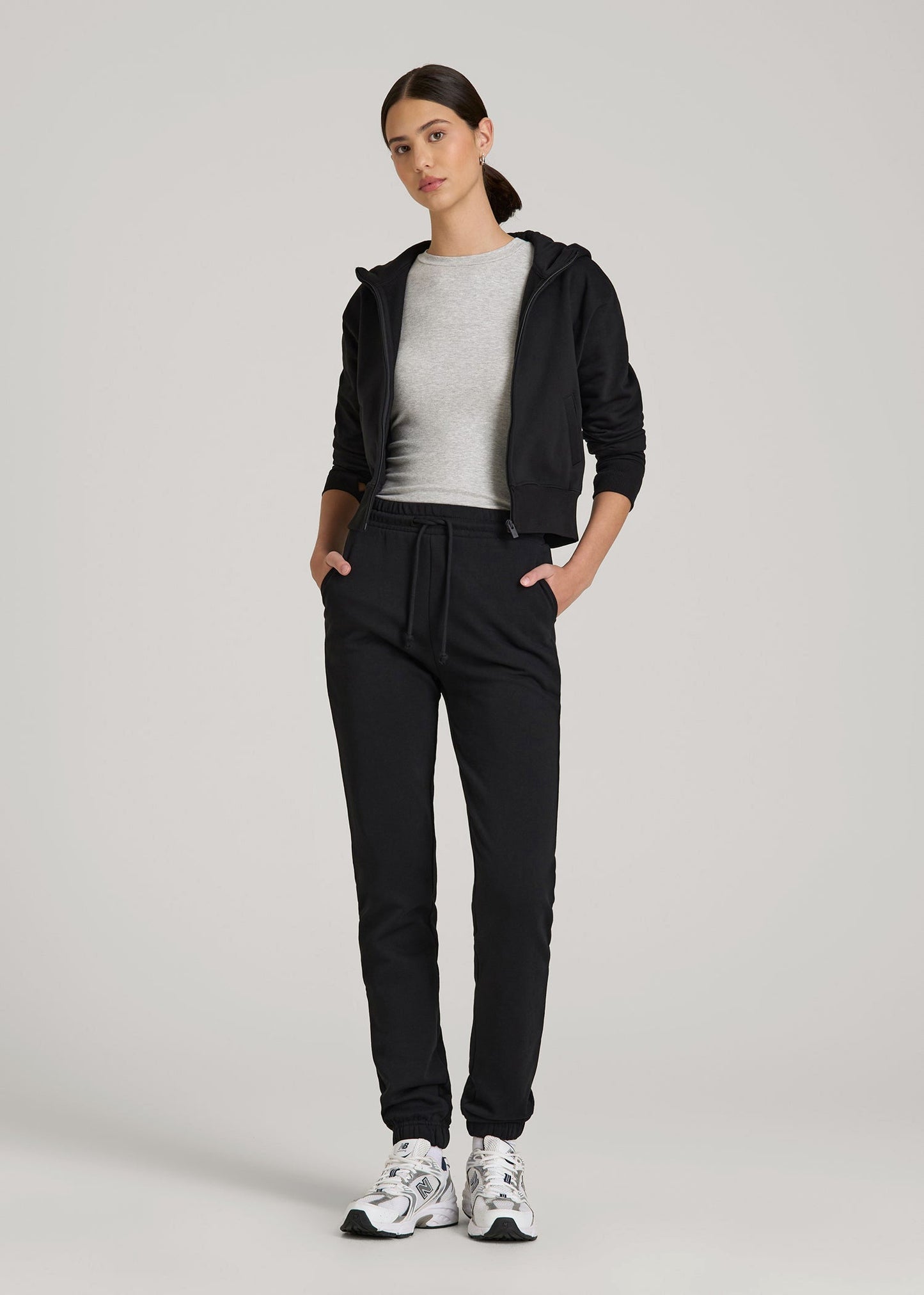 American Tall Women Wearever Fleece Slim Fit High-Waisted Garment Dye Sweatpants for Tall Women in Black