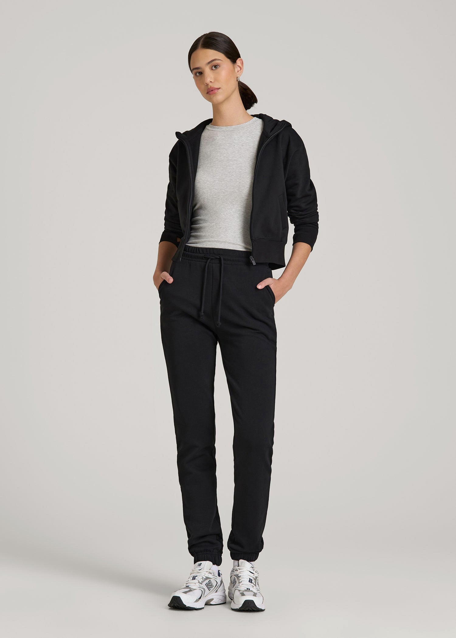 American Tall Women Wearever Fleece Slim Fit High-Waisted Garment Dye Sweatpants for Tall Women in Black