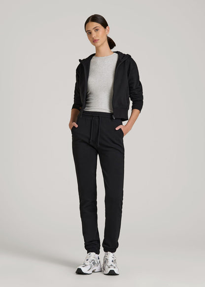 American Tall Women Wearever Fleece Slim Fit High-Waisted Garment Dye Sweatpants for Tall Women in Black