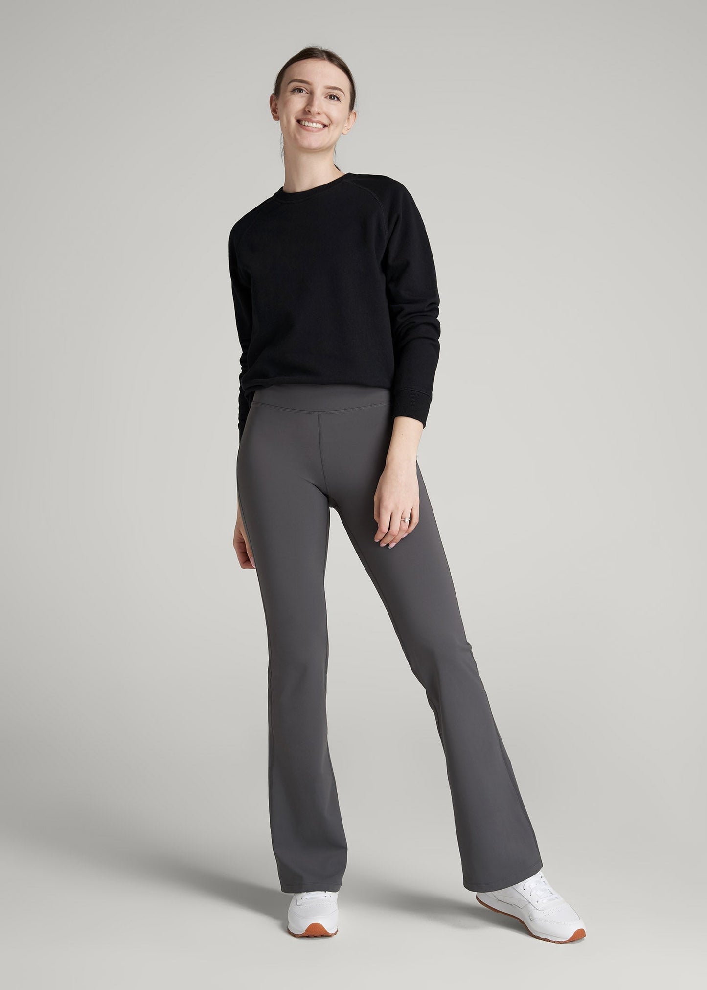 American Tall Women Balance Flare Yoga Pants for Tall Women in Charcoal