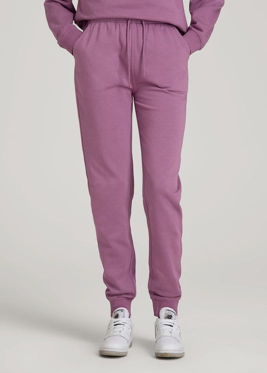American Tall Women Garment Dyed Joggers for Tall Women in Washed Argyle Purple