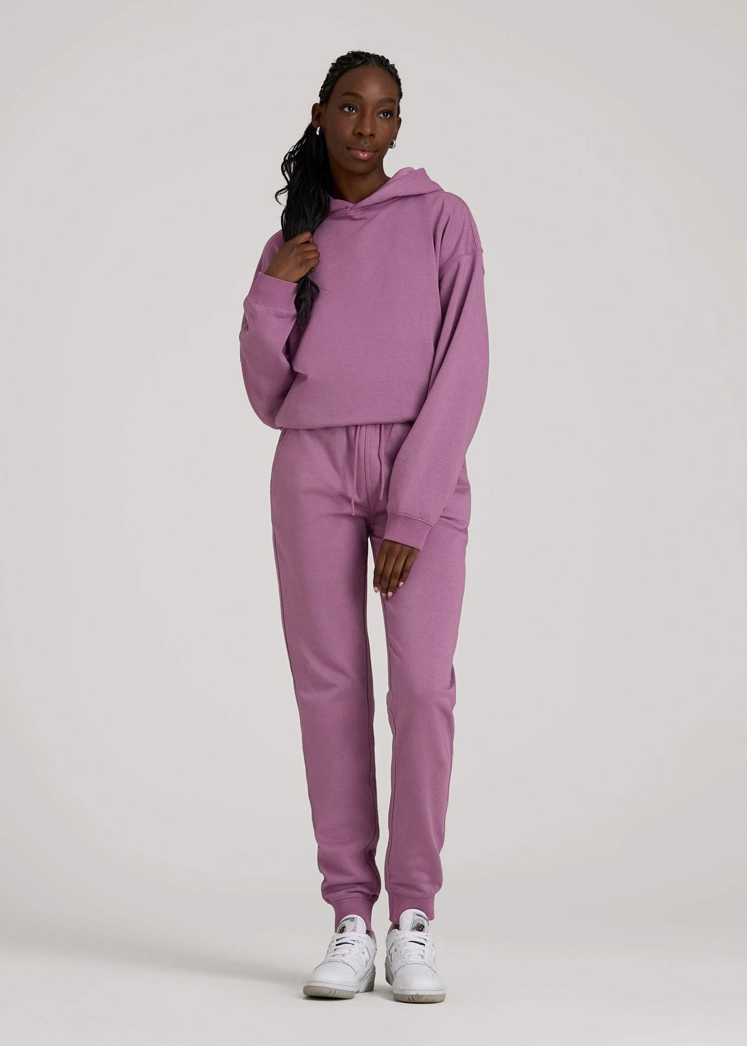 American Tall Women Garment Dyed Joggers for Tall Women in Washed Argyle Purple