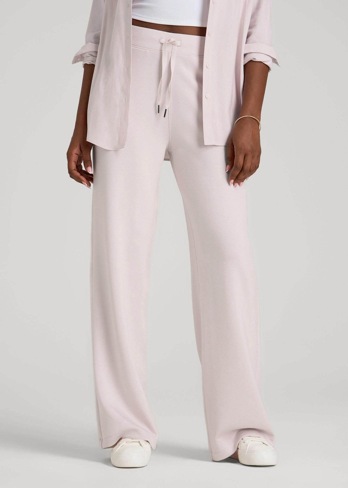 American Tall Women Pull-On Tie Waist Wide Leg Pants for Tall Women in Grey Lilac
