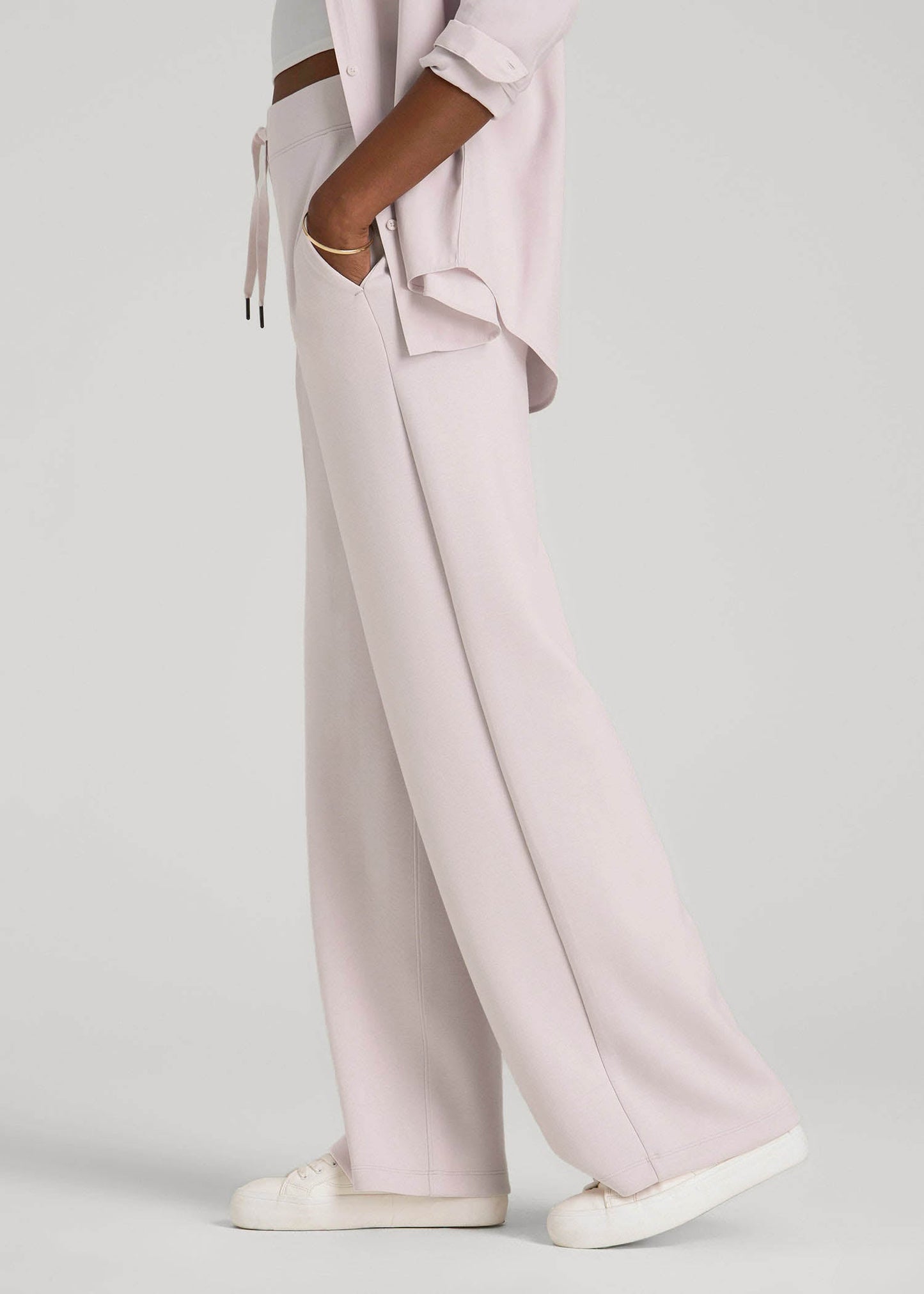 American Tall Women Pull-On Tie Waist Wide Leg Pants for Tall Women in Grey Lilac