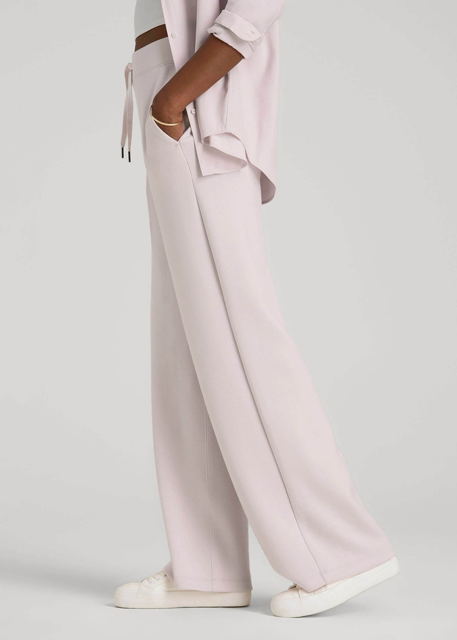 American Tall Women Pull-On Tie Waist Wide Leg Pants for Tall Women in Grey Lilac