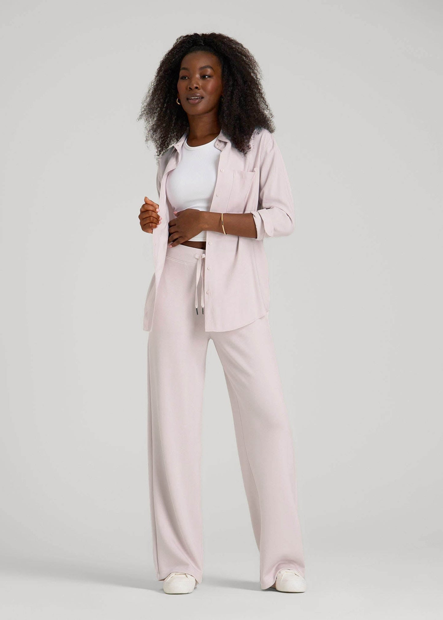 American Tall Women Pull-On Tie Waist Wide Leg Pants for Tall Women in Grey Lilac