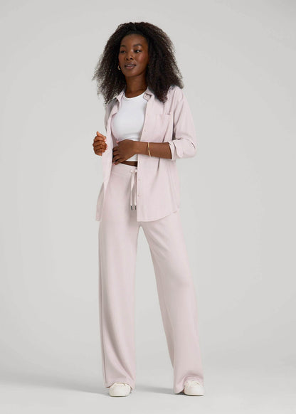 American Tall Women Pull-On Tie Waist Wide Leg Pants for Tall Women in Grey Lilac