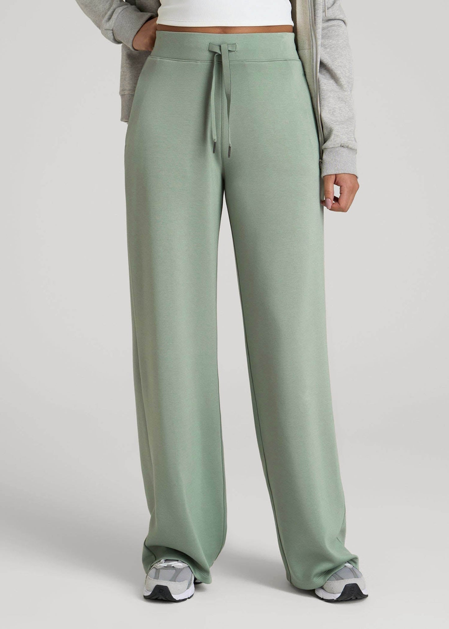 American Tall Women Pull-On Tie Waist Wide Leg Pants for Tall Women in Seagrass