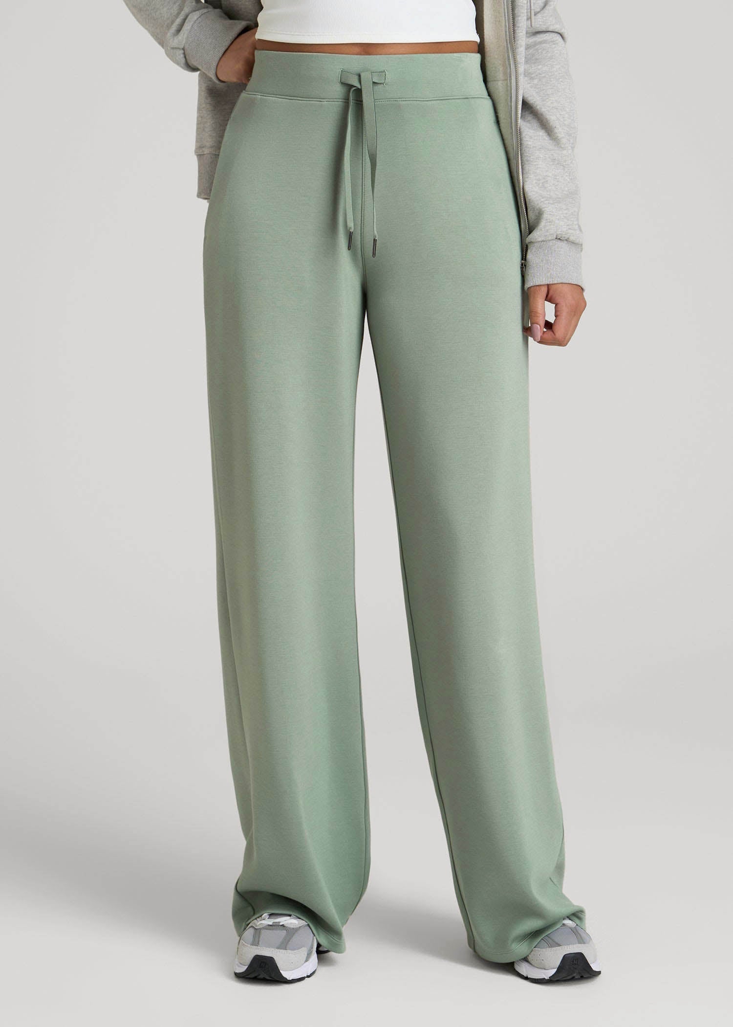 American Tall Women Pull-On Tie Waist Wide Leg Pants for Tall Women in Seagrass