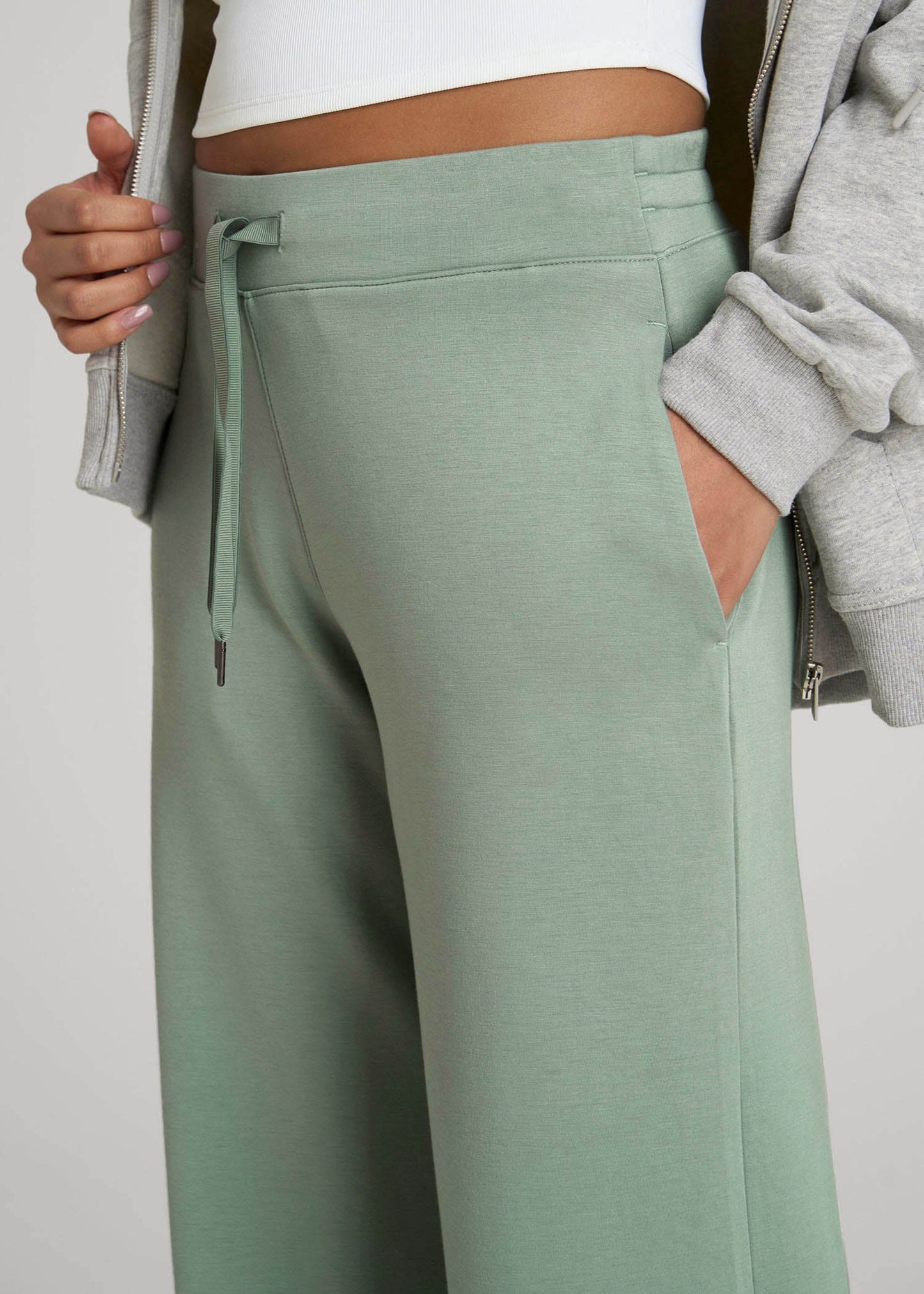 American Tall Women Pull-On Tie Waist Wide Leg Pants for Tall Women in Seagrass