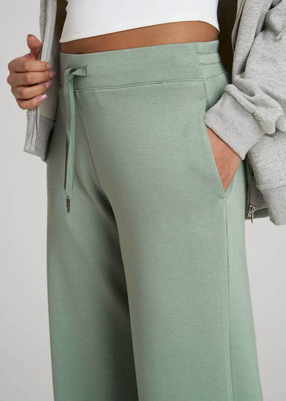 American Tall Women Pull-On Tie Waist Wide Leg Pants for Tall Women in Seagrass