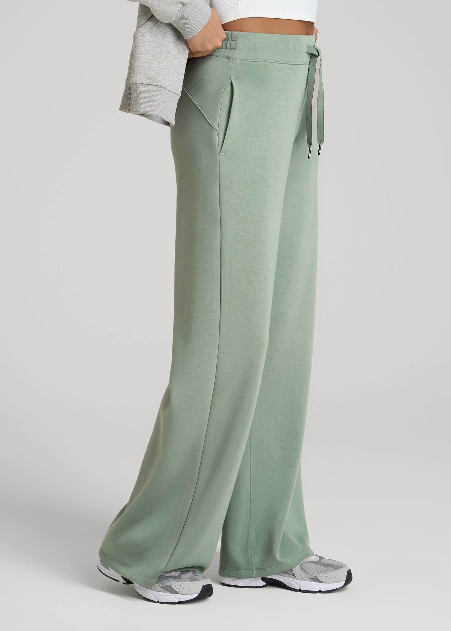 American Tall Women Pull-On Tie Waist Wide Leg Pants for Tall Women in Seagrass