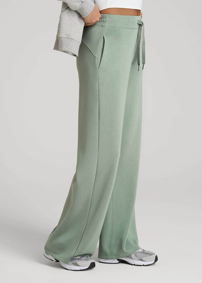 American Tall Women Pull-On Tie Waist Wide Leg Pants for Tall Women in Seagrass