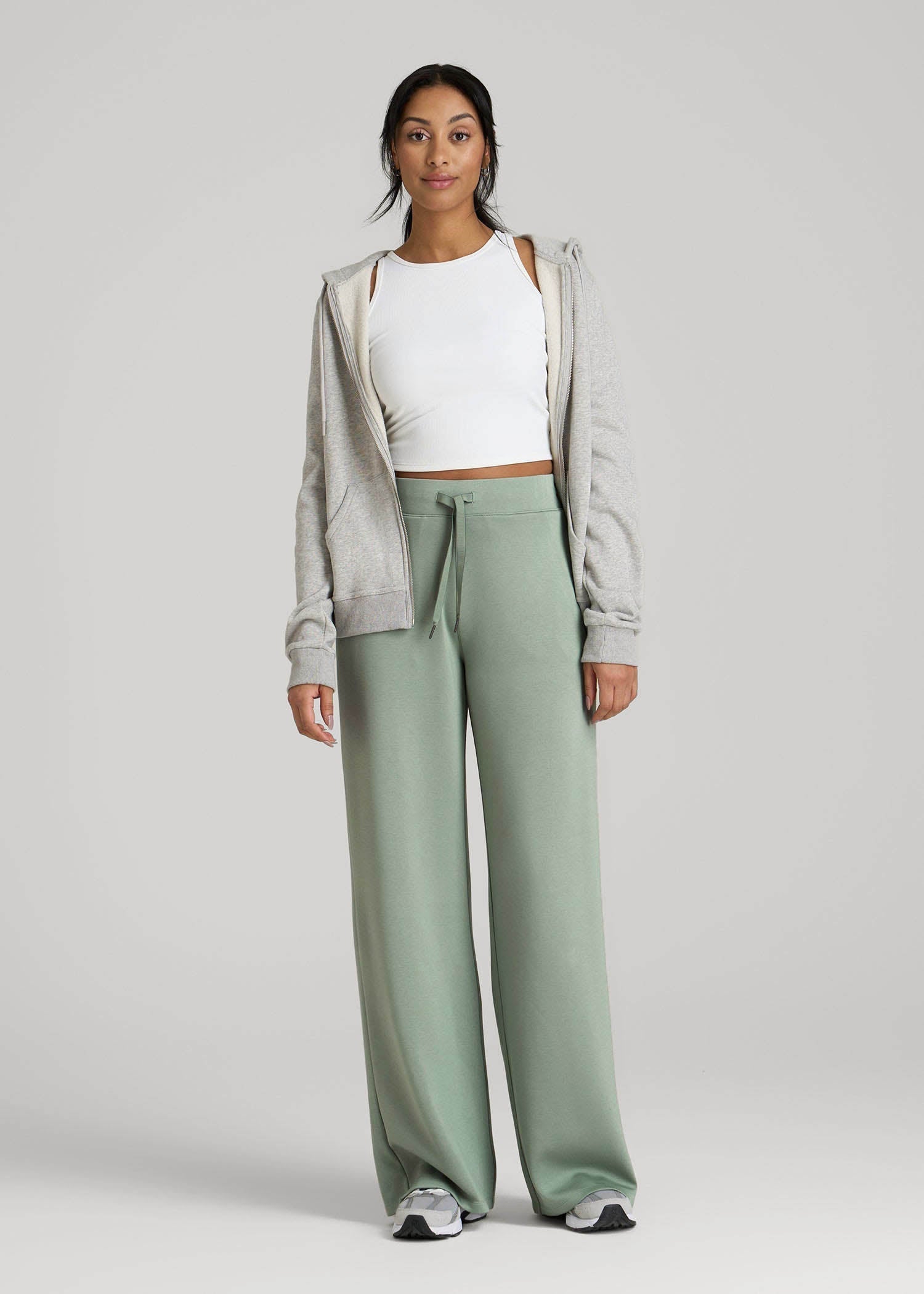 American Tall Women Pull-On Tie Waist Wide Leg Pants for Tall Women in Seagrass