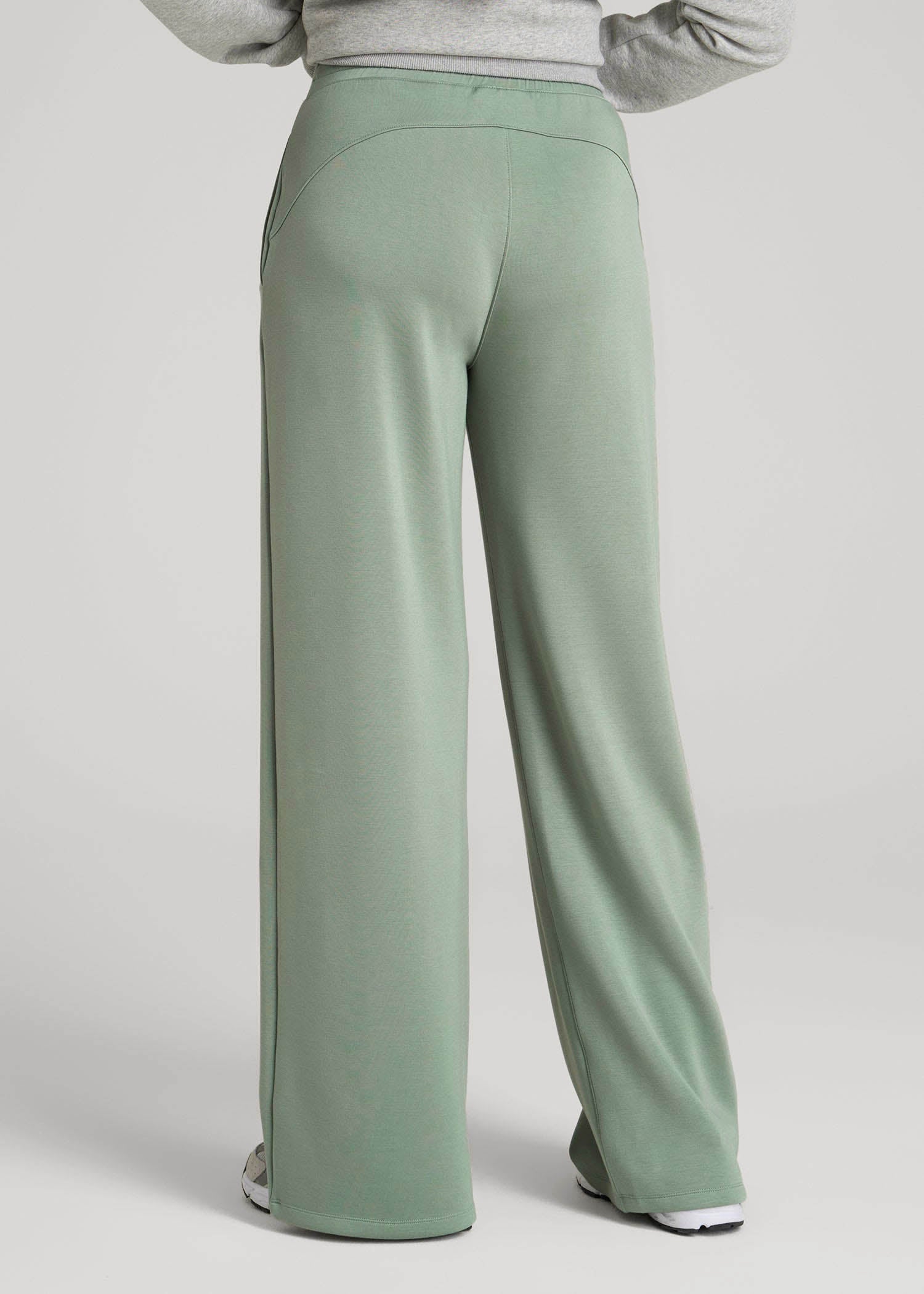 American Tall Women Pull-On Tie Waist Wide Leg Pants for Tall Women in Seagrass