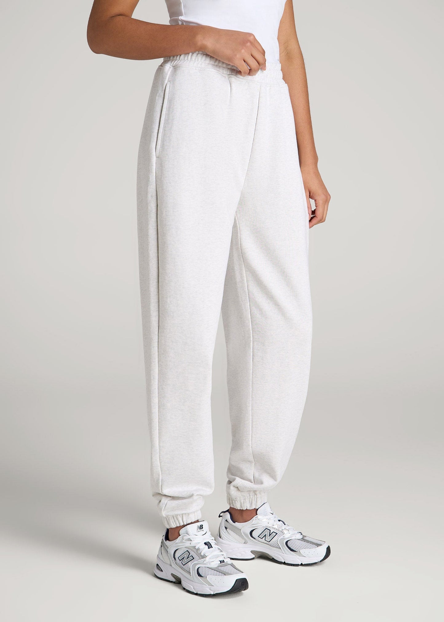 American Tall Women Wearever Oversized French Terry Joggers for Tall Women in Heather Cloud White