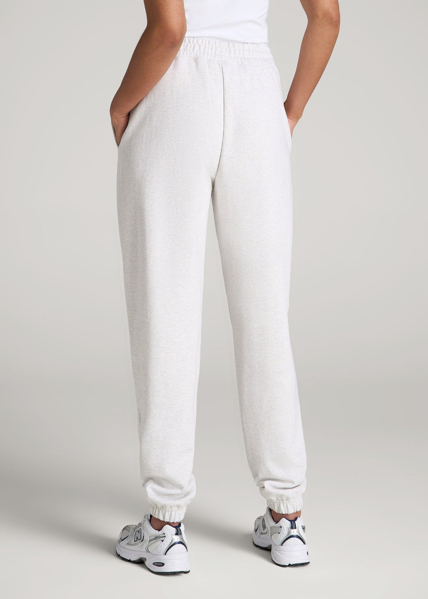 American Tall Women Wearever Oversized French Terry Joggers for Tall Women in Heather Cloud White