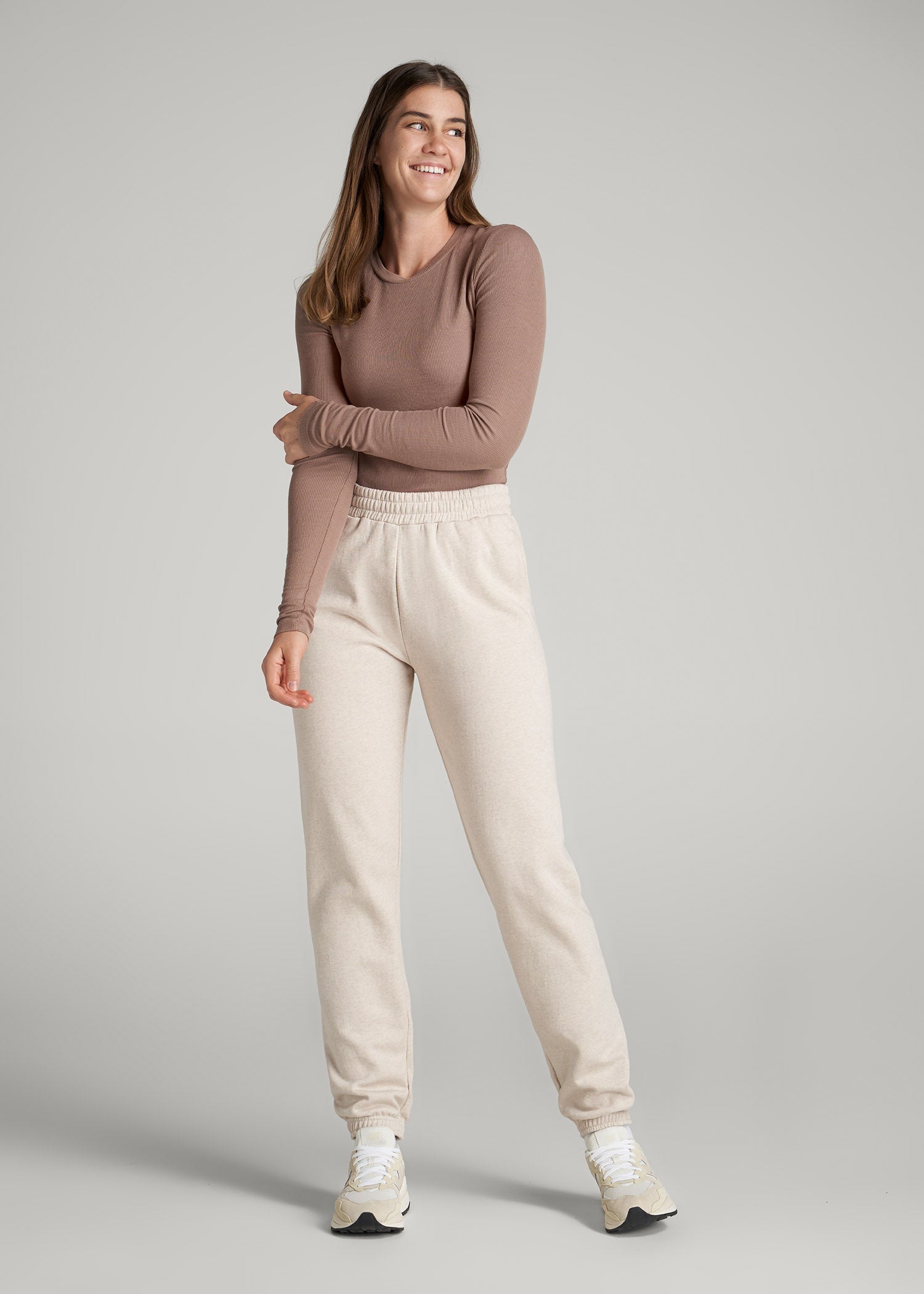 American Tall Women Wearever Fleece Relaxed Sweatpants for Tall Women in Oatmeal Mix